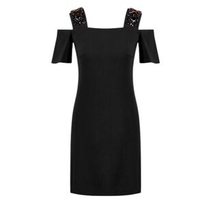 Emilio Pucci Black Cold Shoulder Cutout Crystal Embellished Dress Sz 8 EUC